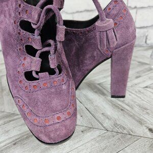 Roger Vivier Purple Suede Lace-Up Heels Shoes Womens 36 US 5.5 or 6 Block